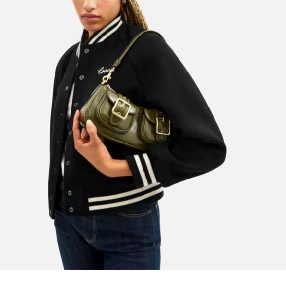 New Coach CBJ01 Ashton Bag Glazed Shiny Crinkle Leather Olive - Picture 3 of 5